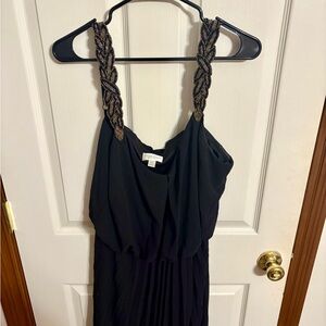 Bisou Bisou Black Maxi Dress with gold braided straps